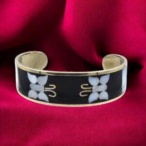 Vintage Butterfly Enamel MOP Silver Tone Cuff Bracelet Hencho En Mexico